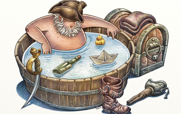 Pirate taking bath